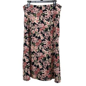 Cottagecore Maxi Skirt Black and Pink Floral Print